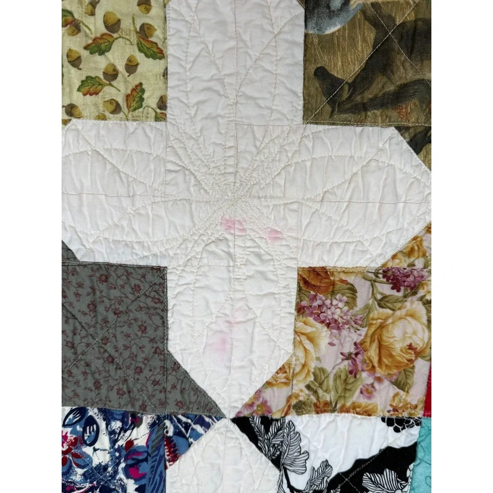 Handmade Patchwork Star Quilt Scrappy Pattern Floral Novelty Print Multi Color